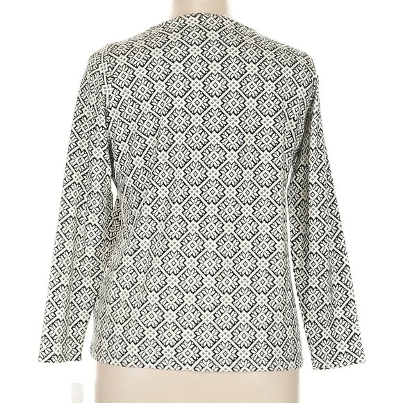 NWT The Talbots Tee Sz 1XP Black White Long Sleeve Crewneck Top Aztec Geometric - Picture 9 of 10